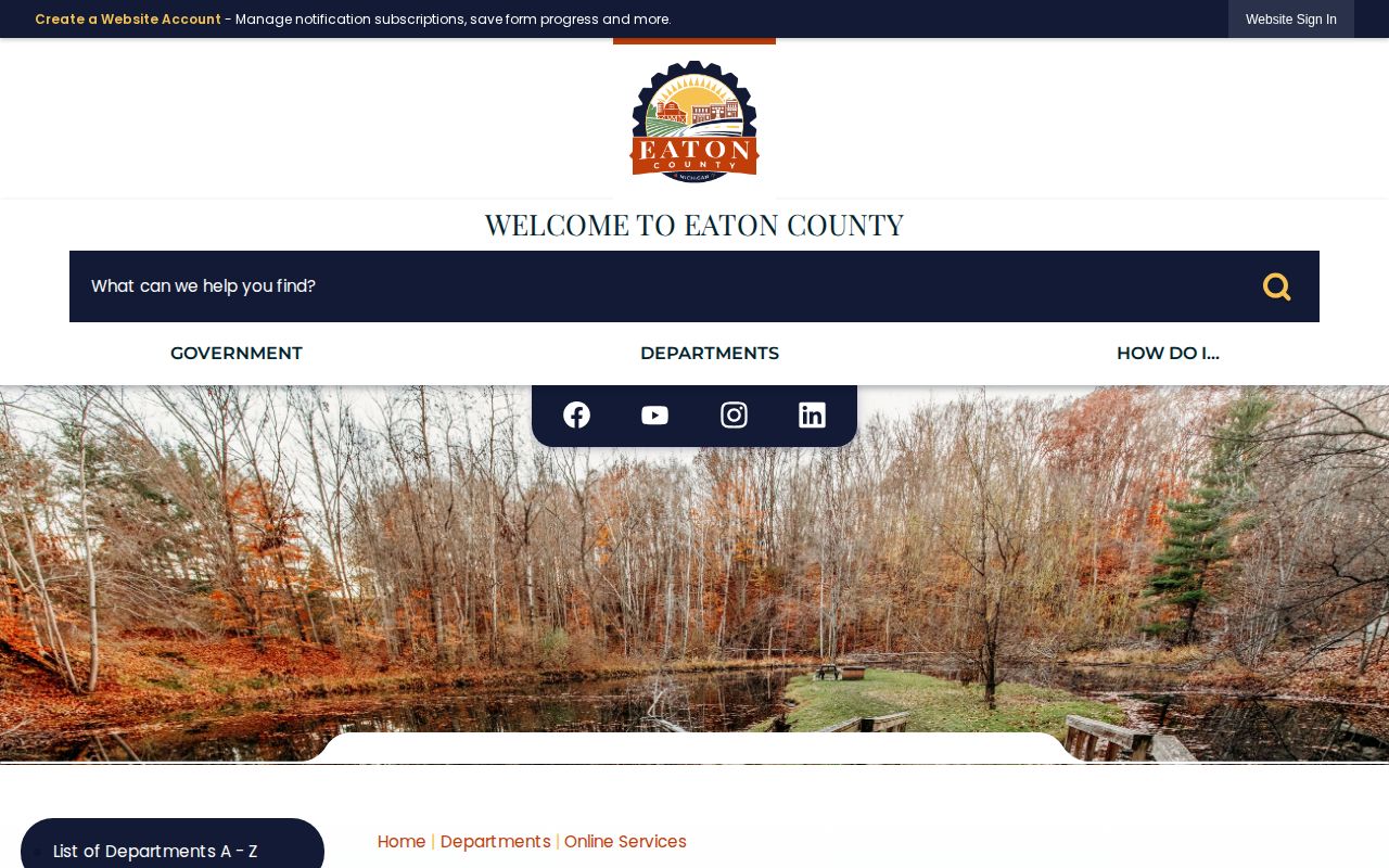 Eaton County 24-hour release services shown on the county Online Services page
