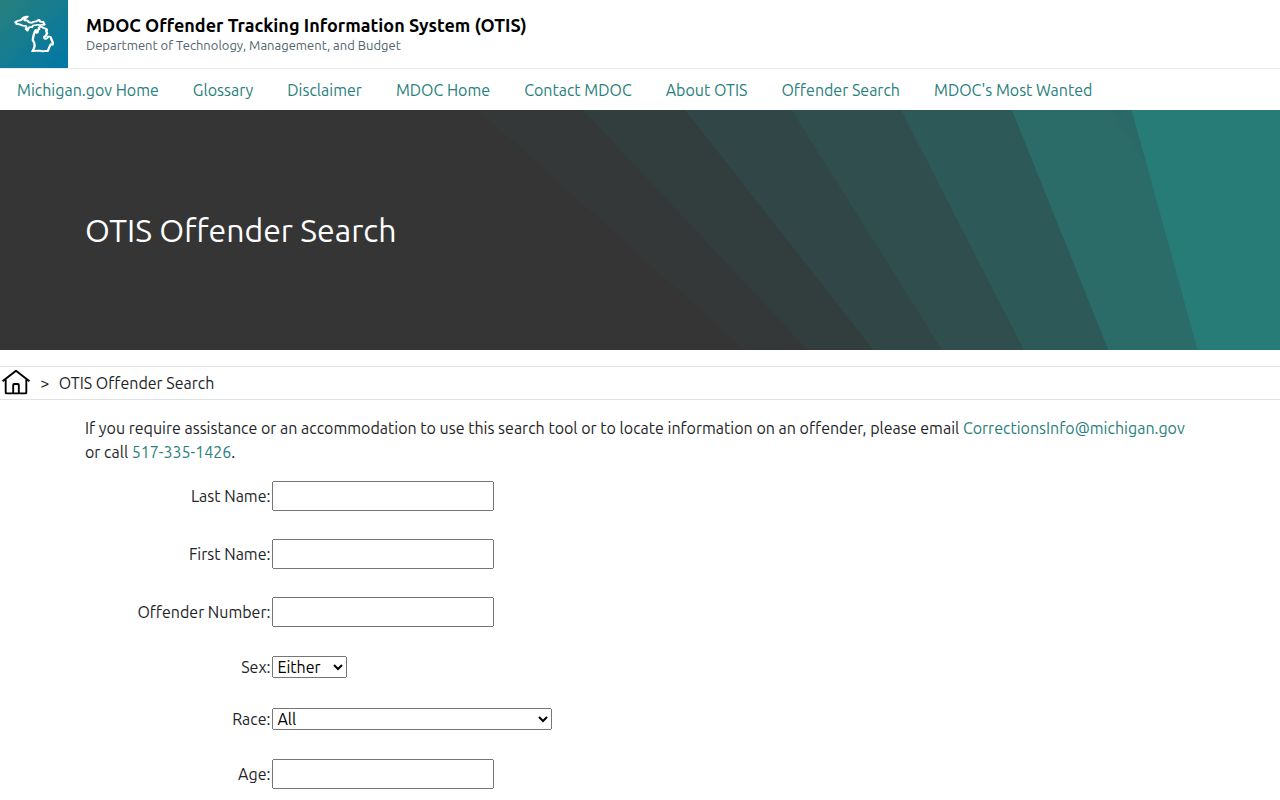 Eaton County released inmate search fields in Michigan OTIS